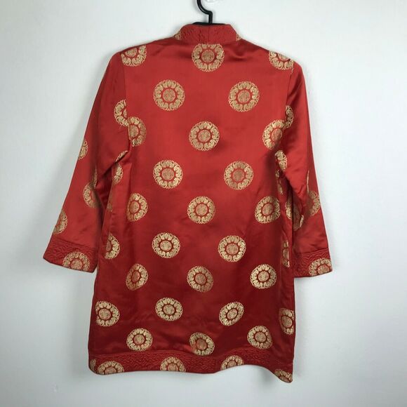Vintage Womens Blazer Size M/L Red Gold Asian Style Quilted Accents Sateen - Picture 10 of 12